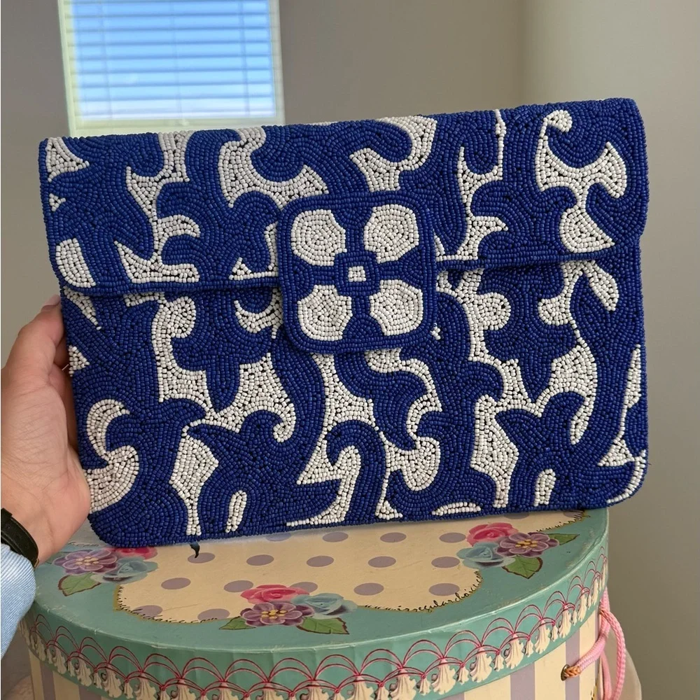 Love Royal Blue Beaded Clutch